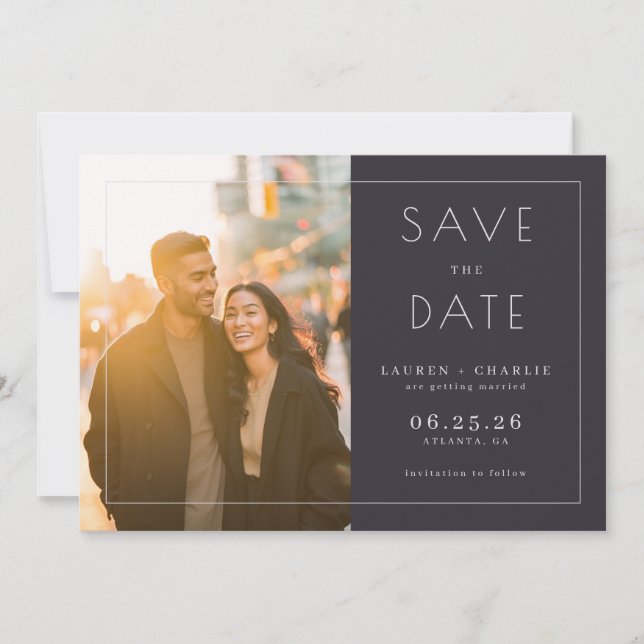 Save The Date Romantic Navy Minimalist Photo (Devant)