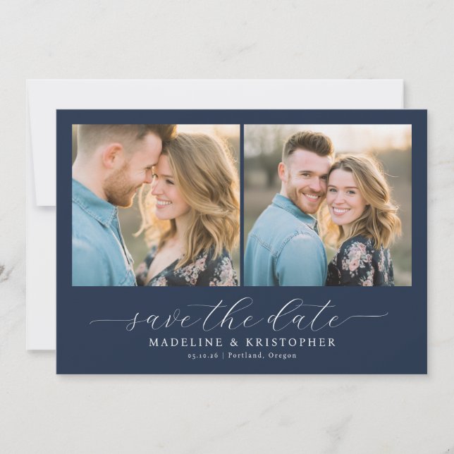 Save The Date Romantic Navy Photo Collage (Devant)