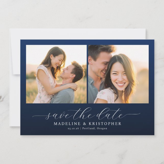Save The Date Romantic Navy Photo Collage (Devant)