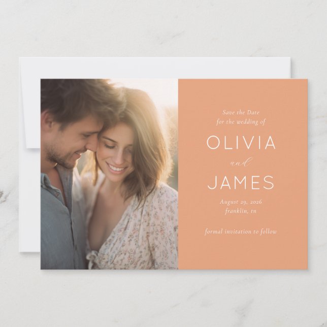 Save The Date Romantic Peach Minimalist Photo (Devant)