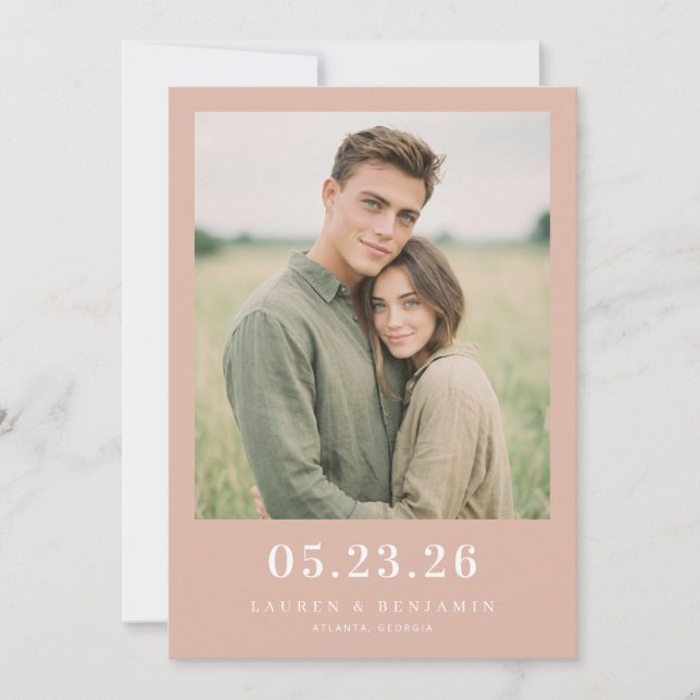 Save The Date Romantic Peach Minimalist Photo (Devant)
