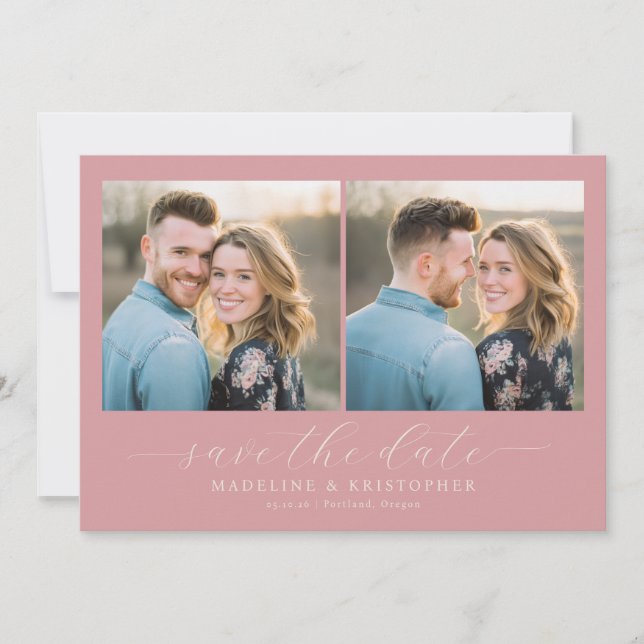 Save The Date Romantic Pink Photo Collage (Devant)