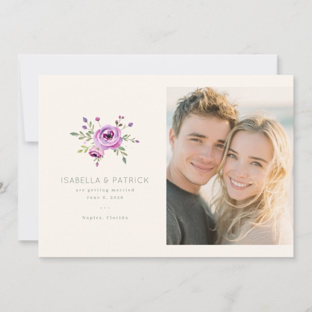 Save The Date Romantic Purple Floral (Devant)