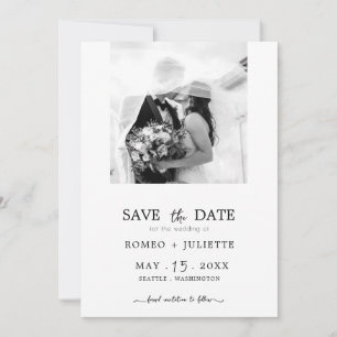 Save The Date Romantic Simple Black&White Photo Enregistrer la d
