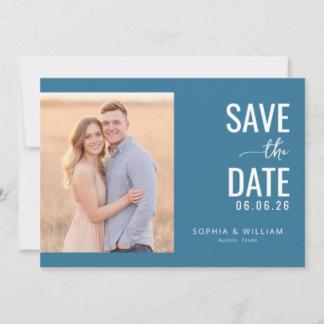 Save The Date Romantic Teal Minimalist Photo (Devant)