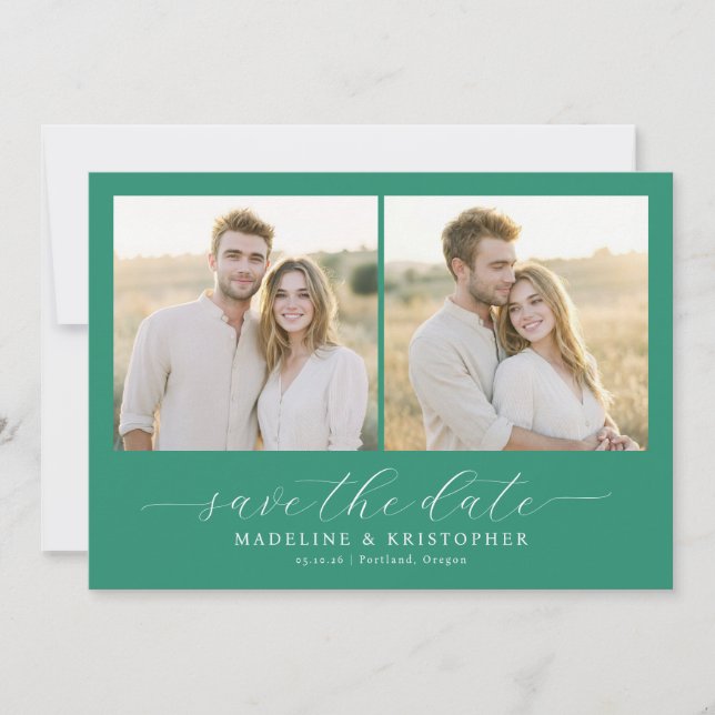 Save The Date Romantic Teal Minimalist Photo Collage (Devant)