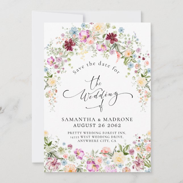 Save The Date Romantic Watercolor Wildflower Wedding (Devant)