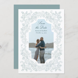 Save The Date Romantique Baroque Dusty Bleu Photo