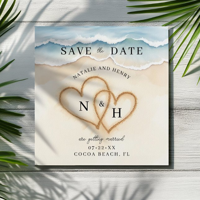 Save The Date Romantique Beach Hearts Sauvez la date | Aquarelle (Tropical Save The Date Card)