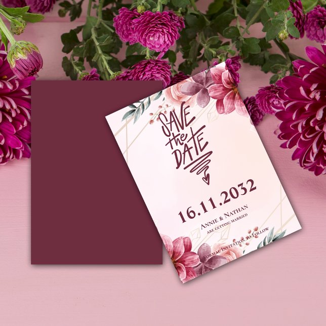 Save The Date Romantique Blush Floral Frame Mariage Enregistrer  (Pretty Pink Florals Frame Wedding Save the Date Invitation)