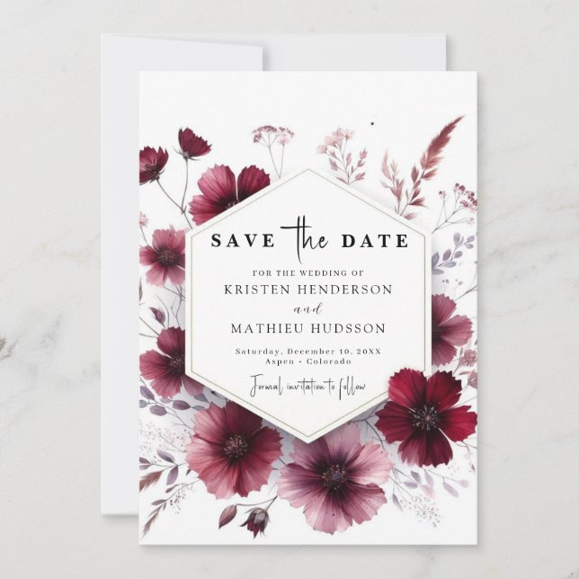 Save The Date Romantique Botanique Bourgogne Mariage (Devant)
