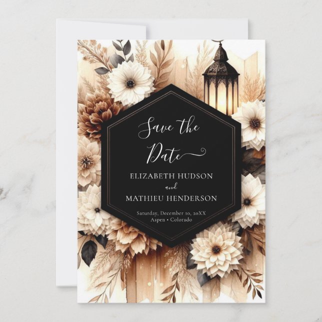 Save The Date Romantique botanique mariage rustique (Devant)