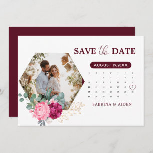 Save The Date Romantique Bourgogne Blush Rose Floral Enregistrer