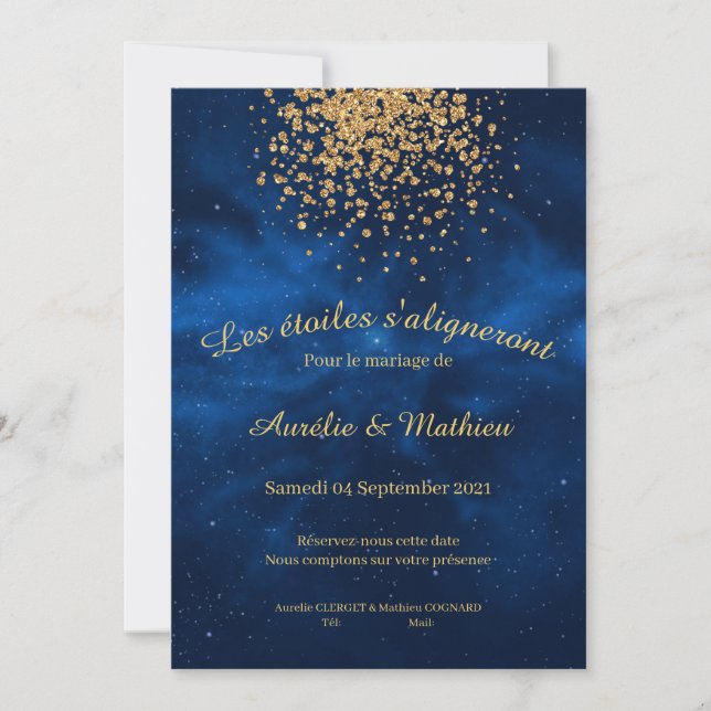 Save The Date Romantique Celeste moderne ciel bleu nuit (Devant)