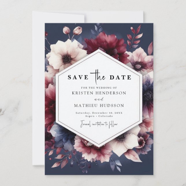 Save The Date Romantique Chic Bourgogne Mariage (Devant)