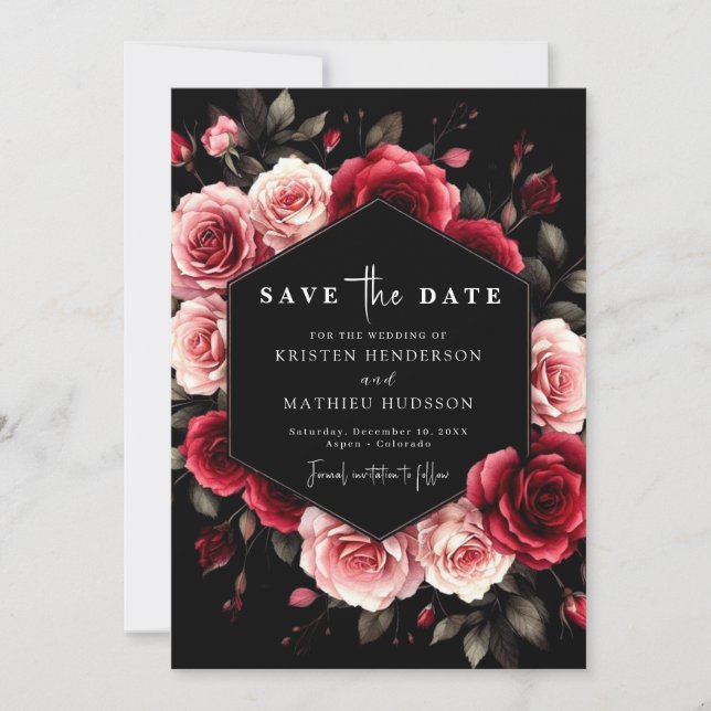 Save The Date Romantique Chic Crimson Mariage rouge (Devant)