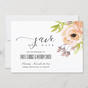 SAVE THE DATE ROMANTIQUE CHIC ROSE POURPRE PÊCHE FLORAL