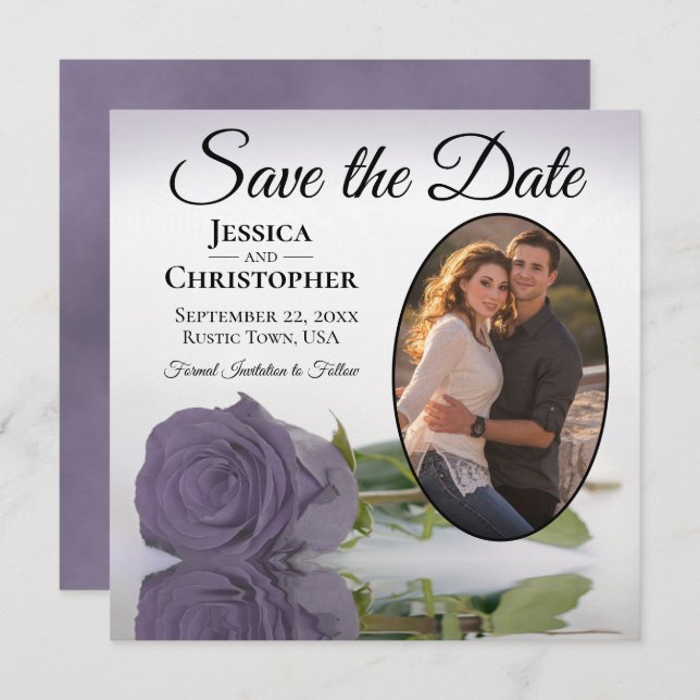 Save The Date Romantique Dusty violet Rose avec Oval Photo Maria (Devant / Derrière)