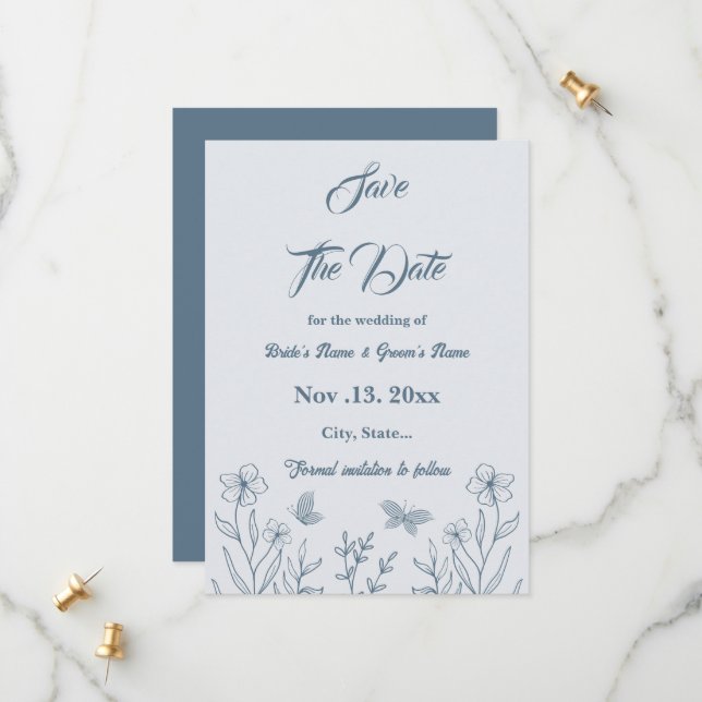Save The Date Romantique élégant bleu foncé mariage (Devant/Arrière en situation)