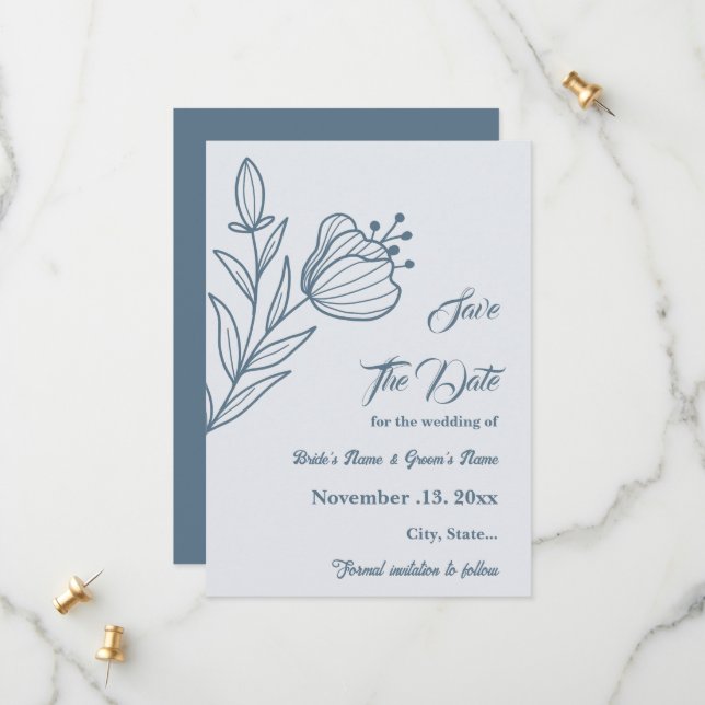 Save The Date Romantique élégant bleu foncé mariage (Devant/Arrière en situation)