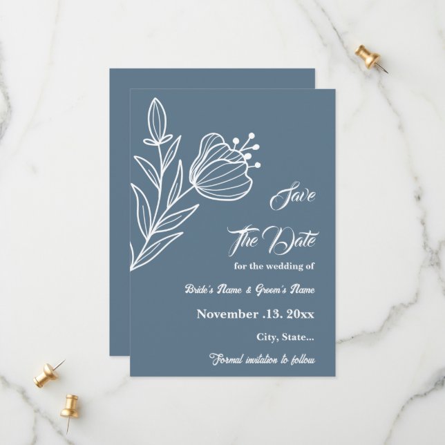 Save The Date Romantique élégant bleu foncé mariage (Devant/Arrière en situation)