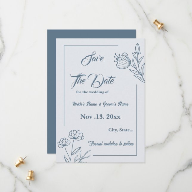 Save The Date Romantique élégant bleu foncé mariage (Devant/Arrière en situation)