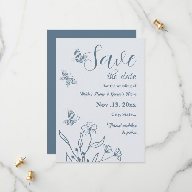 Save The Date Romantique élégant bleu foncé mariage (Devant/Arrière en situation)