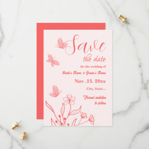 Save The Date Romantique élégant corail rose mariage floral