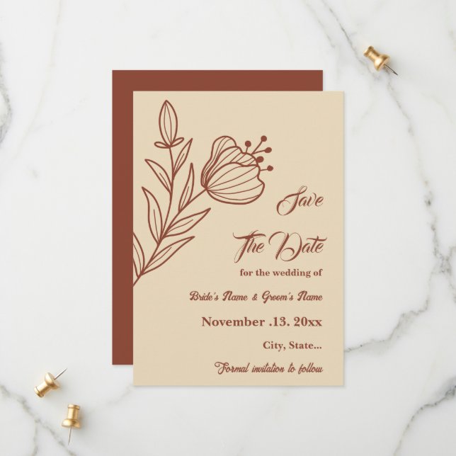 Save The Date Romantique élégant mariage à fleurs en terre cuite (Devant/Arrière en situation)