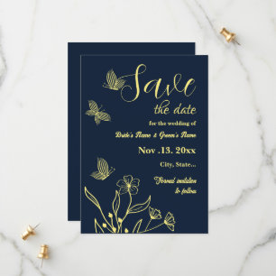 Save The Date Romantique élégant mariage de la marine fleur or