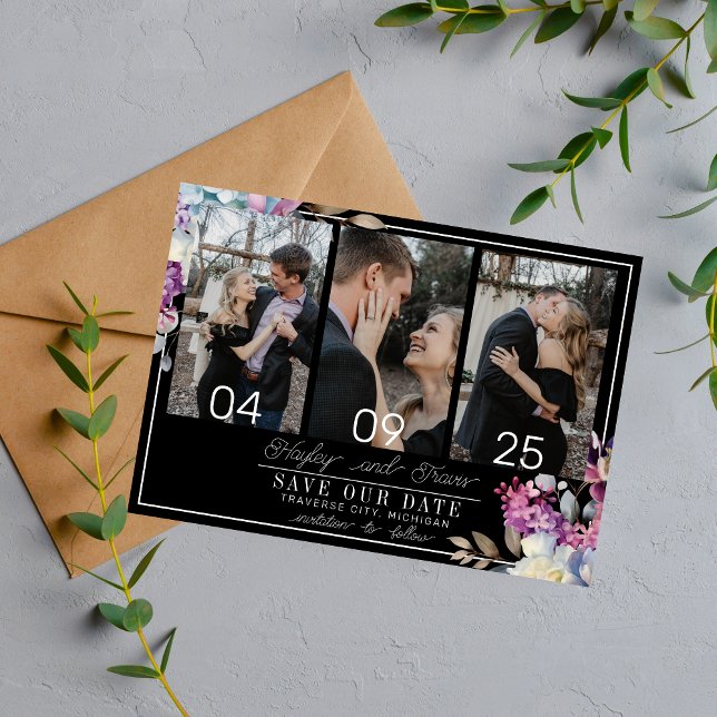 Save The Date Romantique Floral Moody Dark Flowers Mariage (Créateur téléchargé)