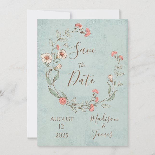 Save The Date Romantique Floral Script main tiré chic Mariage (Devant)