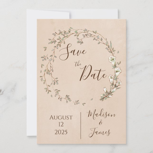 Save The Date Romantique Floral Script main tiré chic Mariage (Devant)