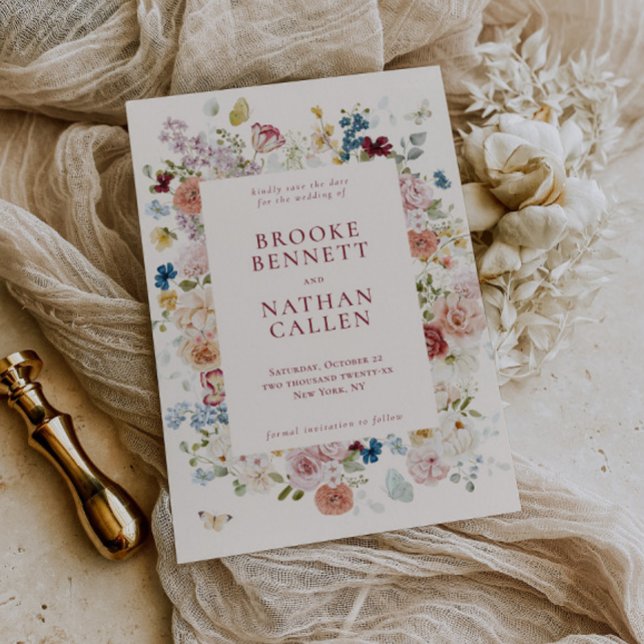 Save The Date Romantique Papillon Floral Frame Mariage (Créateur téléchargé)