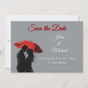 Save The Date Romantique Parisien Parapluie Rouge Love Silhouett