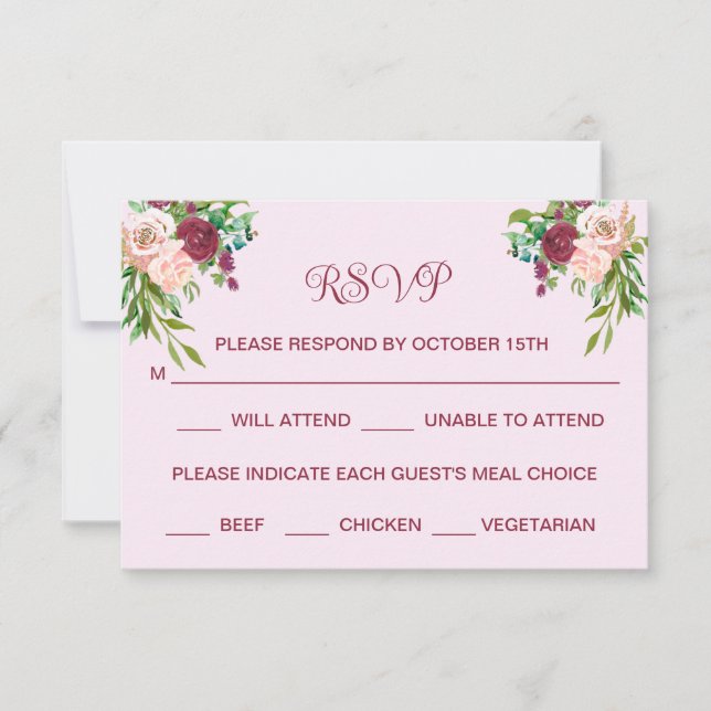 Save The Date Romantique Plum Bourgogne Blush Rose Mariage RSVP (Devant)