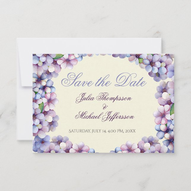 Save The Date Romantique Poétique Lilac Aquarelle Mariage Floral (Devant)