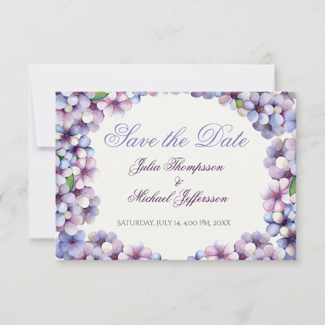 Save The Date Romantique Poétique Lilac Aquarelle Mariage Floral (Devant)
