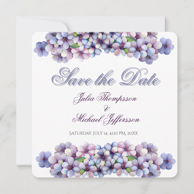 Save The Date Romantique Poétique Lilac Aquarelle Mariage Floral (Devant)