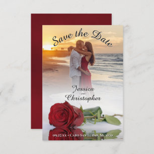 Save The Date Romantique Rose rouge photo superposition Mariage