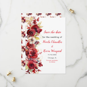 Save The Date Romantique Roses Rouges Mariage Floral