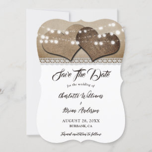 Save The Date Romantique Rustique Burlap Mariage de dentelle de