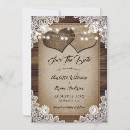 Save The Date Romantique rustique Pays Bois Floral Mariage dente