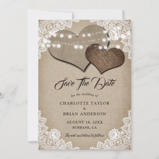 Save The Date Romantique rustique pays Shabby Chic Mariage (Devant)