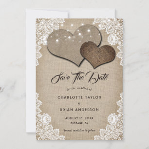 Save The Date Romantique Rustique Vintage Floral Lace Burlap Mar