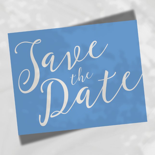 Save The Date Romantique Script Wedding Enregistrer La Date Cart (Set the tone for your special day with this Whimsical Blue and Tan Save the Date card. )