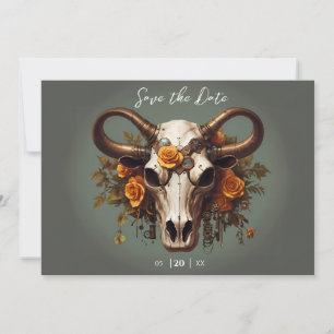 Save The Date Romantique Steampunk Floral Vache Mariage crâne