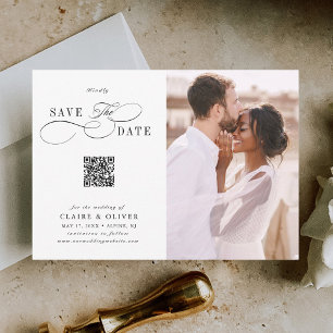 Save The Date Romantique Tourbillonnant Script QR Code Mariage P