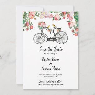 Save The Date Romantique Vintage Vélo Fleurs & Oiseaux Mariage