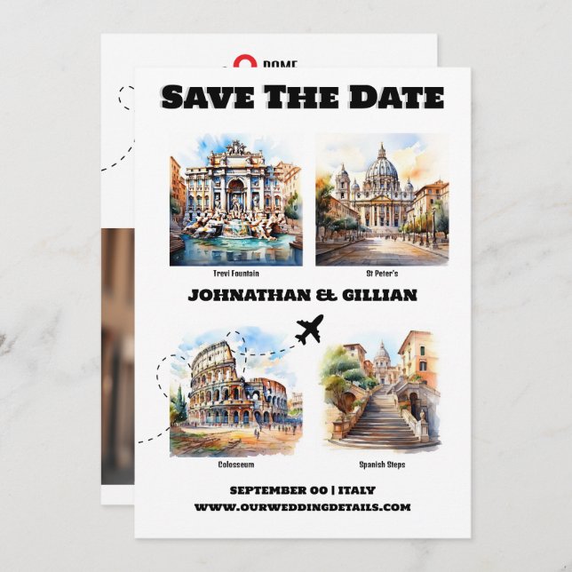 Save The Date Rome destination mariage attractions touristiques (Devant / Derrière)